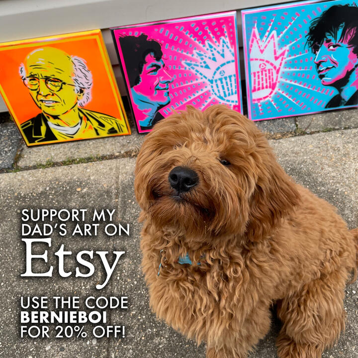Bernie with spray paintings. Use code BERNIEBOI for 20% off at motisistencilart.etsy.com